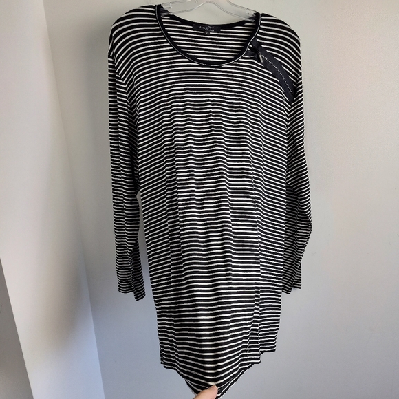 Toni T Plus Top black striped stretch tunic comfy decorative zipper size 22 - Picture 7 of 13
